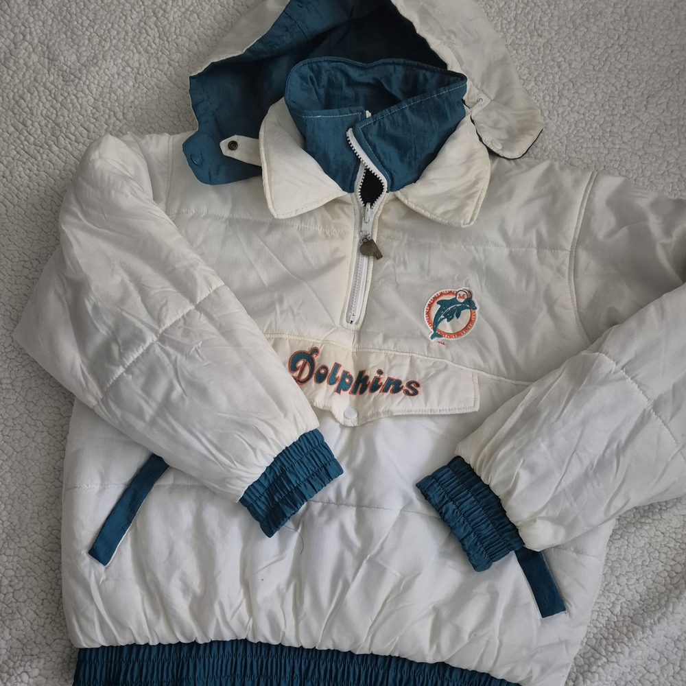 White and Teal Dolphins Pullover Jacket